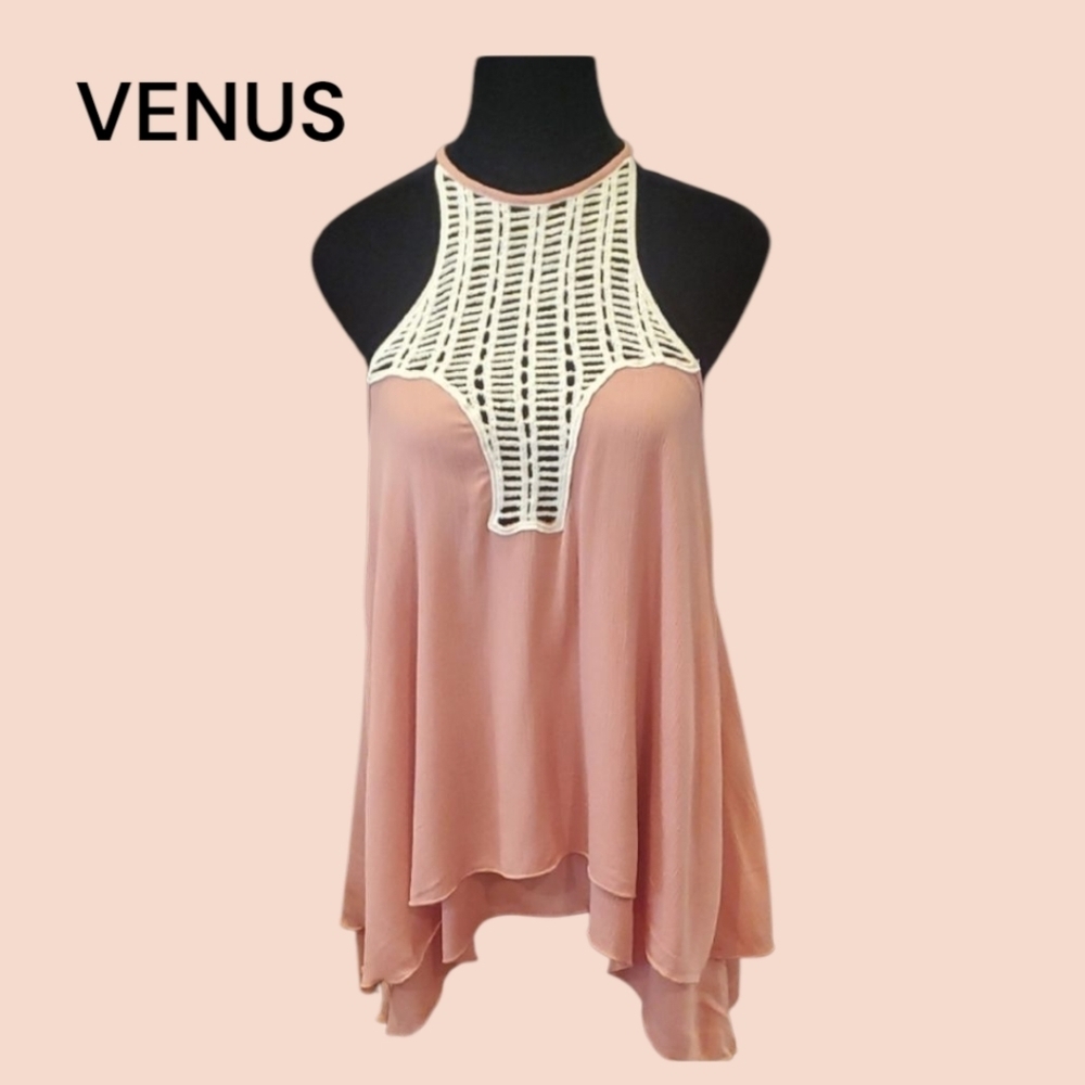 VENUS High Neck Peachy Pink 2 Tiered Top. Size Small.